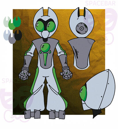 An original character design and reference sheet for my interpretation of Martians. (Made for Artfight 2024)